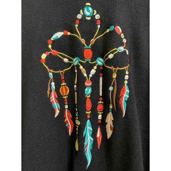 Bob Mackie Black Cardigan Sweater with Native Embroidery Design 2X - Picture 7 of 12